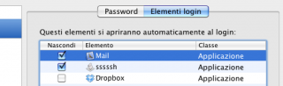 il pannello "elementi di login"