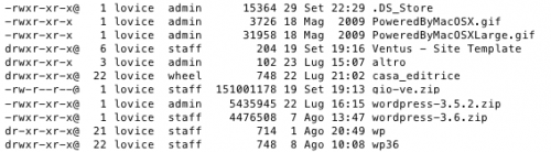 output del comando ls -l