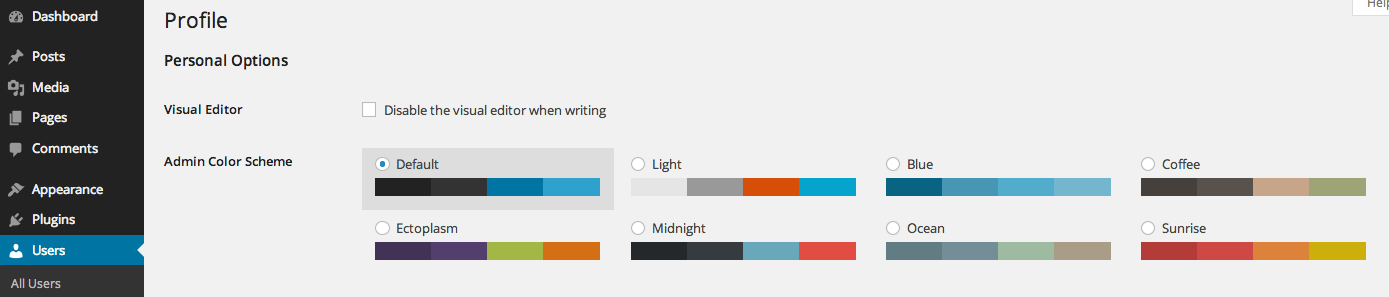 personalizzazione schema colori in profilo 