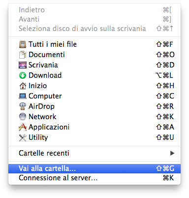 il menu vai alla cartella