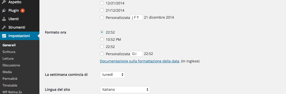 il cambio di lingua su wp4.1