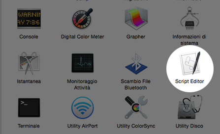 lo script editor all'interno del finder