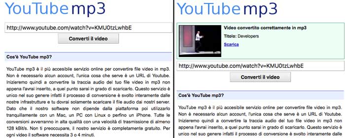 le schermate del sito youtube-mp3